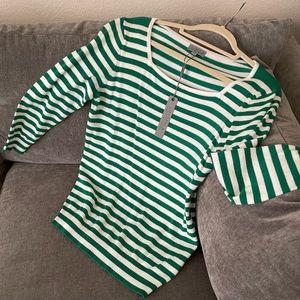 NWT Joseph A bright green/ white stripe square neck sweater. Size Medium.